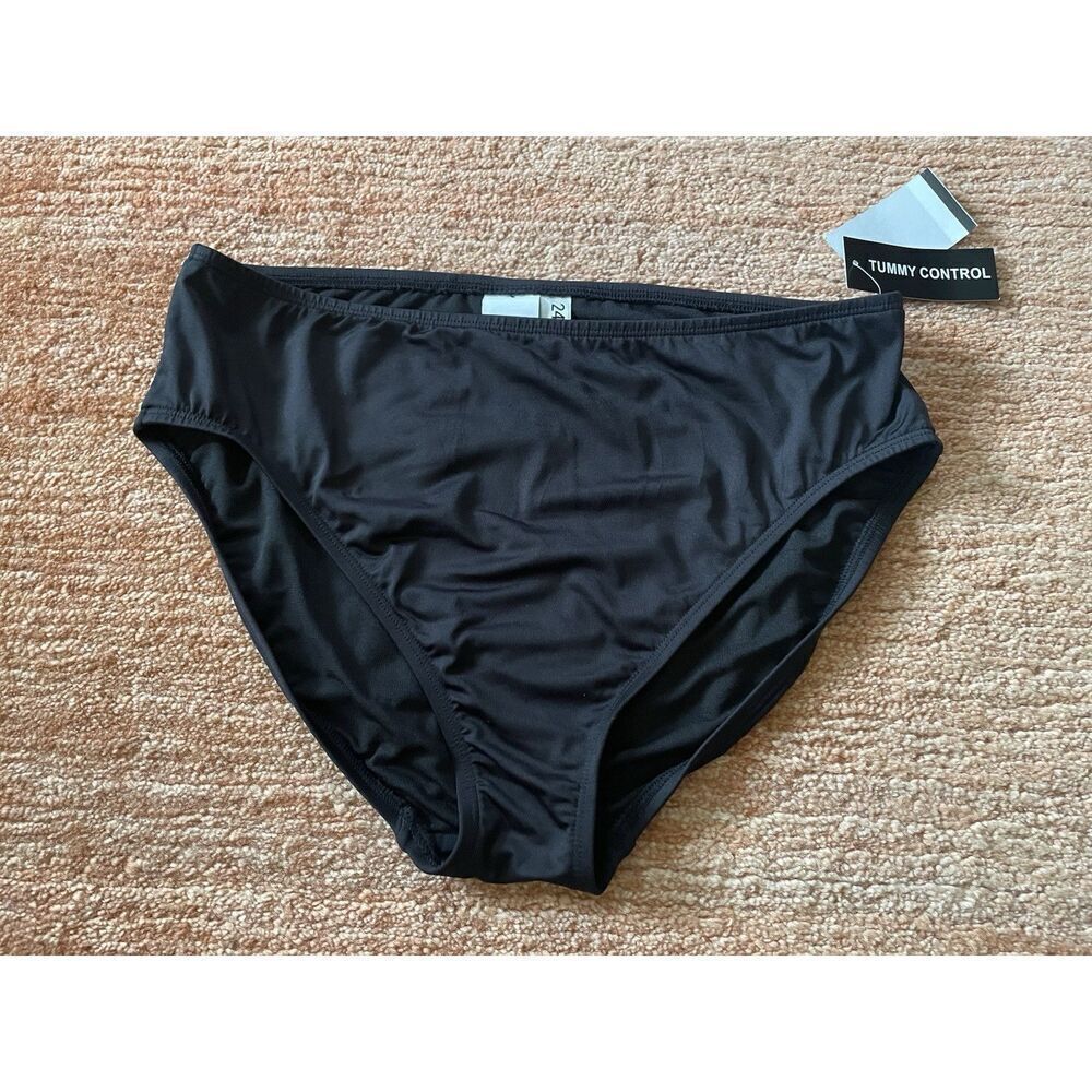 NWT 24th & Ocean Solid Mid Waist Hipster Bikini Swimsuit Bottom Sz M, Black